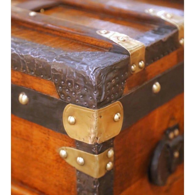 19th C. French Parisian Travel Trunk Coffee Table With Brass and Iron Hardware For Sale - Image 10 of 16