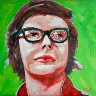 Contemporary Figurative Pop Art Portrait (24″×24″, Original Oil on Canvas) For Sale