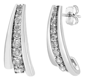 .925 Sterling Silver 1 Cttw Round Diamond Graduated Huggie Earrings