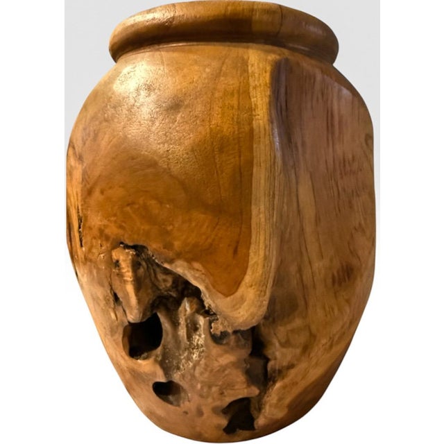 Handcrafted Wabi Sabi Turned Teak Root Wood Urn Vessel With Organic Natural Knots and Voids Celebrating the raw poetry of...