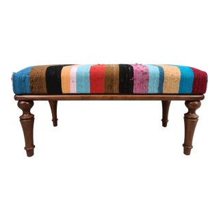 Striped Kilim Rug Upholstered Bench For Sale
