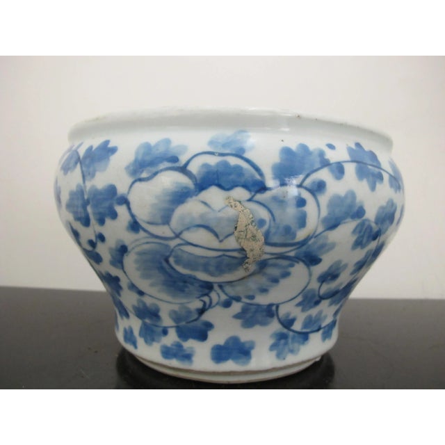Chinese Blue Porcelain Peonies Scroll Cache Spittoon Planter Pot Bowl For Sale - Image 4 of 9