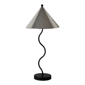 1980s Memphis School Style Squiggle Lamp Black Table Lamp Silver Cone Shade Vintage Post Modern