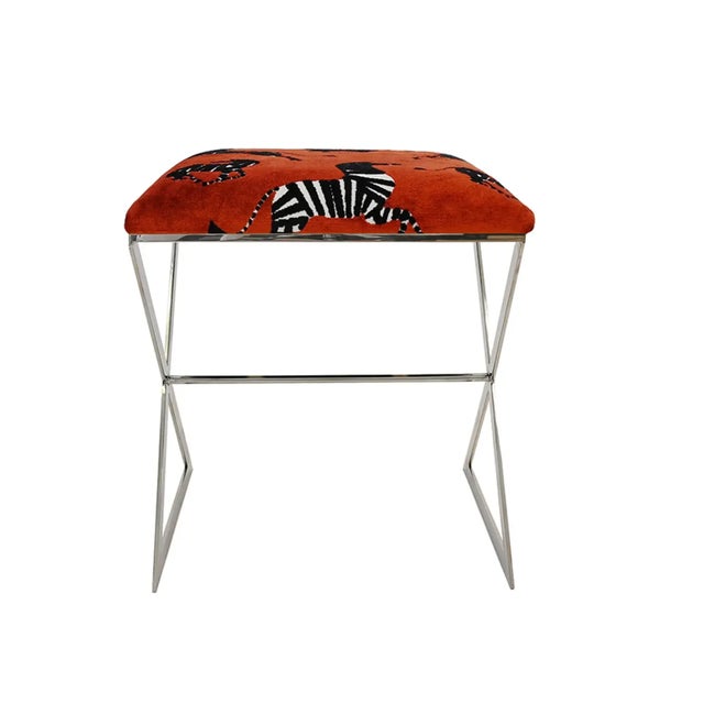 Brand new, special order item. Not vintage. X marks the spot for style! The X Side stool, with its polished nickel frame...