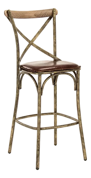 Zain Manos Bronze Bar Stool - Dark Brown Leatherette / Antique Bronze Metal Frame