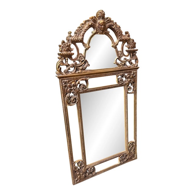 1970s Large Heavy Gold Detailed Wall Mirror For Sale