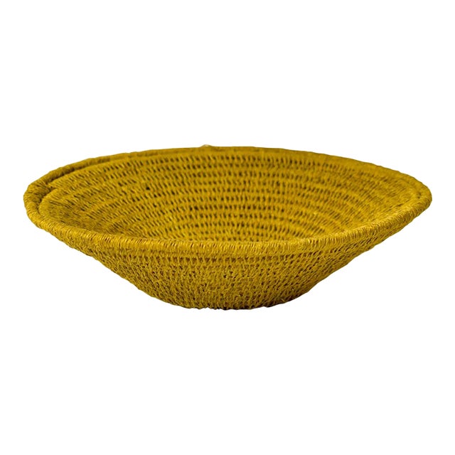 Early 20th Century Sisal Handwoven Ochre Basket Eswatini 6inch For Sale