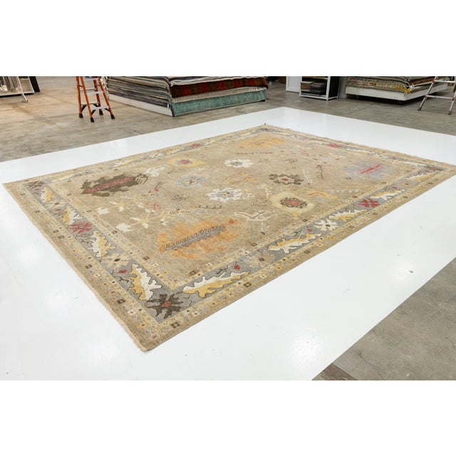 Modern Room Sized Modern Floral Oushak Style Brown Wool Rug in a 12 X 15 For Sale - Image 3 of 10