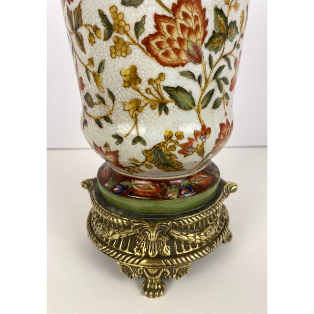 French French Louis XVI Style Crackled Porcelain Vase Mounted on Bronze, Dated 1896 For Sale - Image 3 of 11