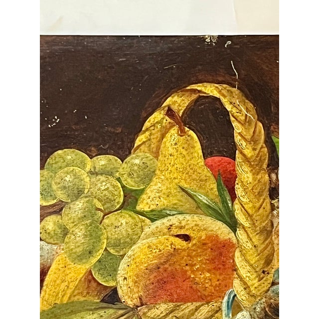 Pair German 19th Century Still Lives Fruit & Flower Baskets Oil on Board For Sale - Image 4 of 18