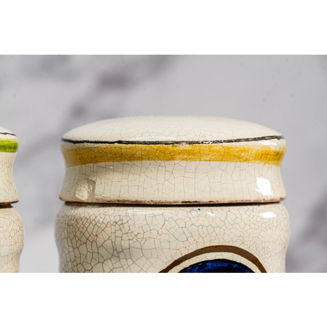 Ivory Rare Pair Italian 19th Century Hand Painted Ceramic Antique Apothecary Lidded Jars Portrait Profiles For Sale - Image 8 of 18