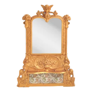 Late 19th Century Antique French Bronze & Tiled Wall Mirror