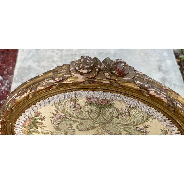 Pair of Elegant Antique Gilded Louis XVI Style Chairs. Some Restoration Required For Sale - Image 9 of 12