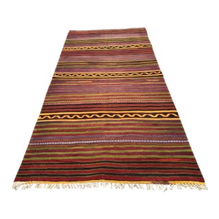 Vintage Striped Turkish Kilim Rug, 115" X 64" For Sale