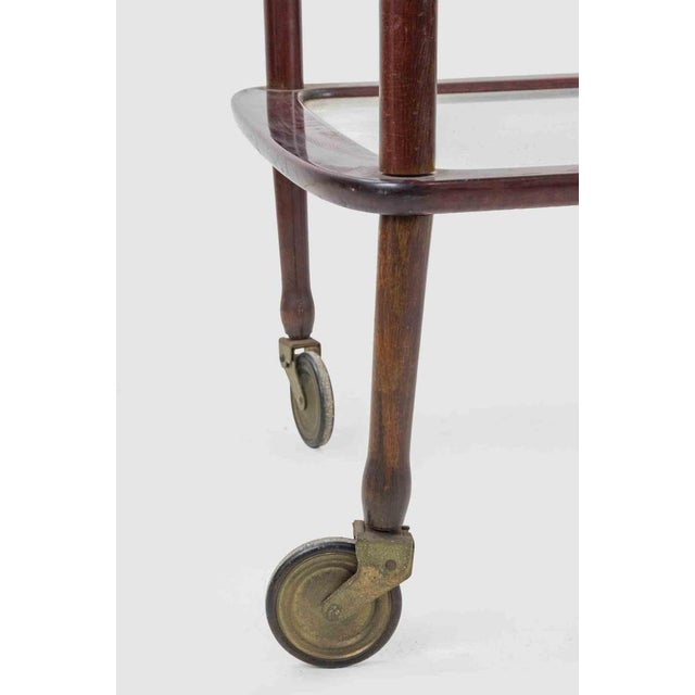 Vintage Serving Trolley in Wood and Brass by Cesare Lacca, Italy, 1950s For Sale - Image 8 of 9
