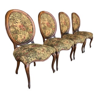 Late 20th Century Fairfield Upholstered Louis XV Medallion Back French Country Side Chair - Set of 4 For Sale