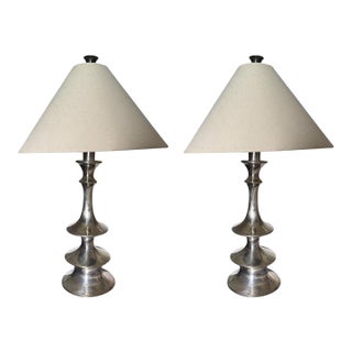 Modern Silver Sculptural Table Lamps- A Pair For Sale