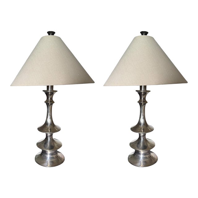 Modern Silver Sculptural Table Lamps- A Pair For Sale