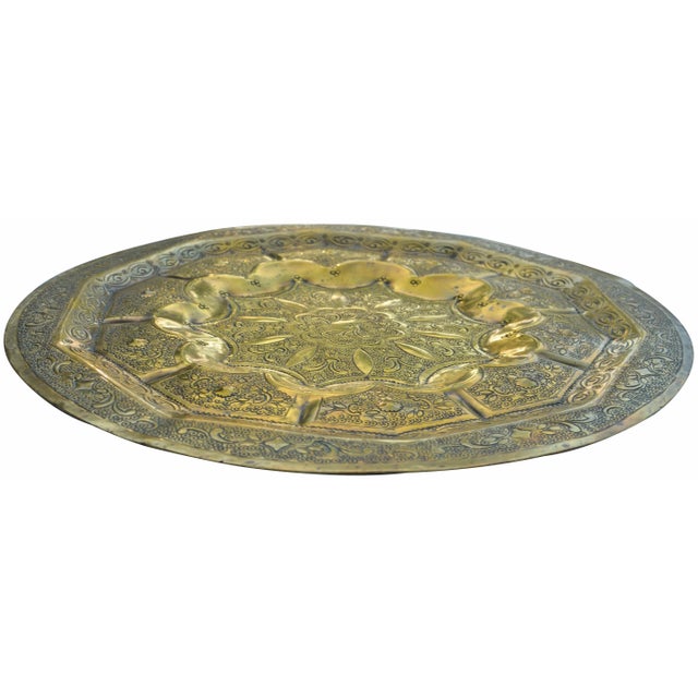 Moroccan Brass Tray W/ Engravings For Sale - Image 4 of 6