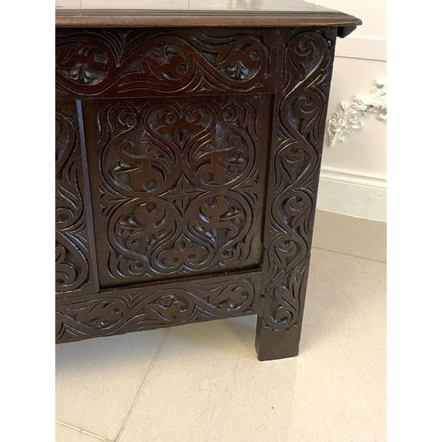 Wood Carved Oak Coffer or Chest, 1720 For Sale - Image 7 of 10