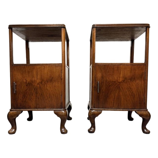 Vitnage Art Deco Burr Walnut Bedside Tables, 1930s, Set of 2 For Sale