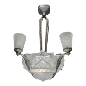 Early 20th Century French Art Deco Chandelier Signed Muller Frères Luneville