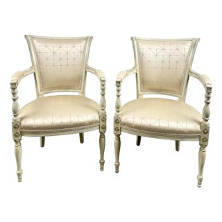 French Academic Revival Louis XVI Style Off-White Painted Chair C 1930's, a Pair For Sale