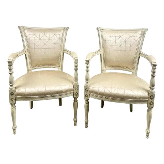 French Academic Revival Louis XVI Style Off-White Painted Chair C 1930's, a Pair For Sale