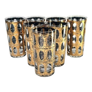 Vintage Culver Pisa Gold Crackle Highball Glasses, Set of 7 For Sale
