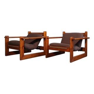 Pine and Fabric Armchairs in the style of Afra and Tobia Scarpa, 1970s, Set of 2 For Sale