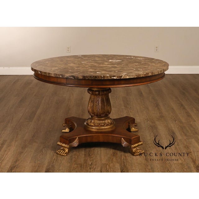 Drexel Neoclassical Revival Round Marble Top Pedestal Dining or Center Table With Claw Feet For Sale - Image 10 of 18