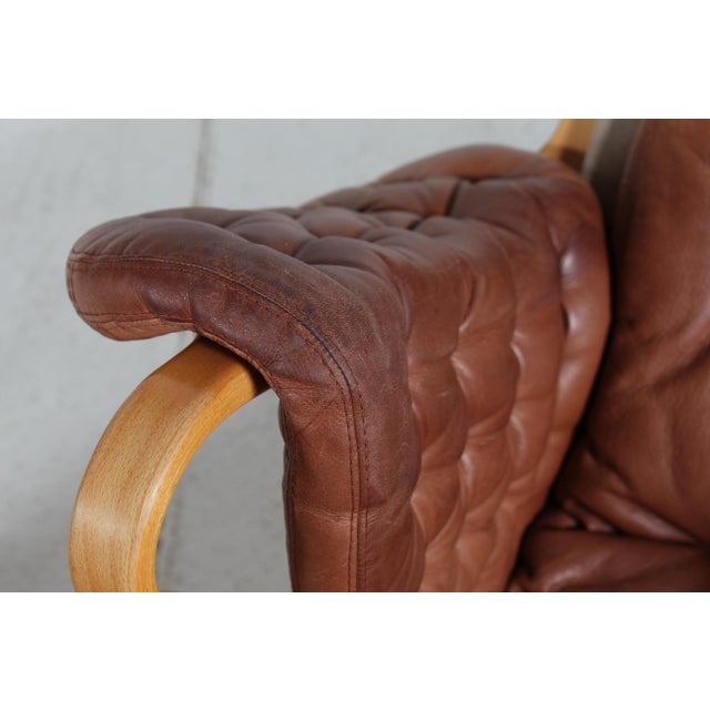 Set of Pernilla Lounge Chair and Ottoman in Beech and Aniline Leather by Bruno Mathsson for Dux, Sweden, 1994 For Sale - Image 10 of 18