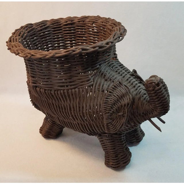Brown 1970s Vintage Rattan Wicker Elephant Planter For Sale - Image 8 of 13