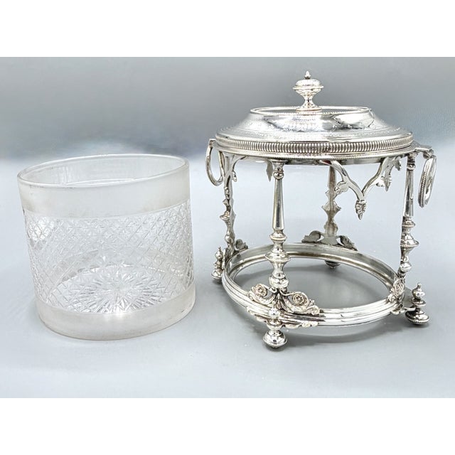 Antique Edwardian English Biscuit Barrel with Silver Plated and Cut Glass Liner, England, 1900 For Sale - Image 15 of 18