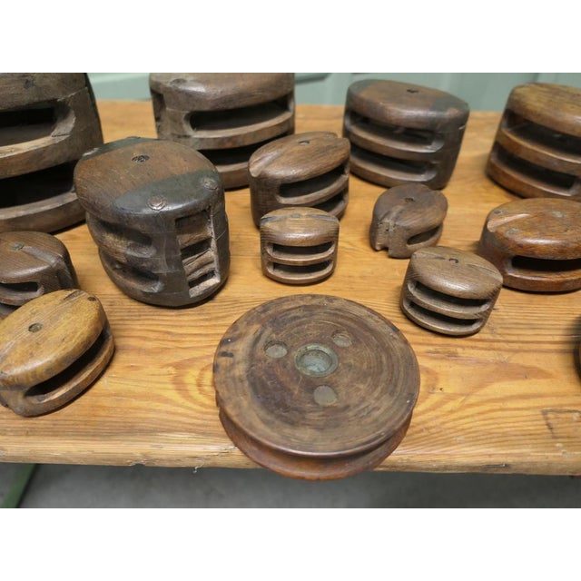 Antique Oak and Ash Ships Blocks, 1800s, Set of 18 For Sale - Image 6 of 9