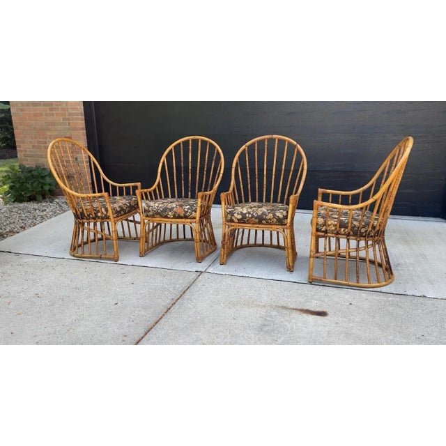 Vintage Set/4 Tortoise Rattan Bamboo Peacock Dining Chairs For Sale - Image 4 of 8