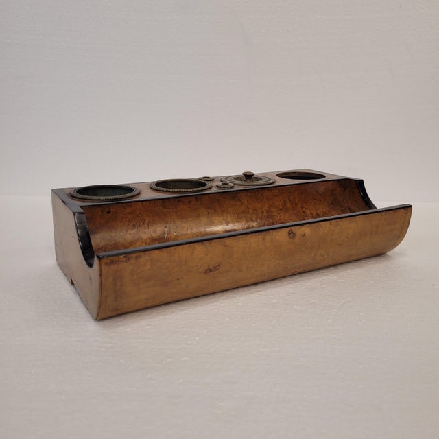 Metal Empire Style Writing Set and Inkwell in Olive Root Wood and Gilt Bronze, France, Early 19th Century For Sale - Image 7 of 18