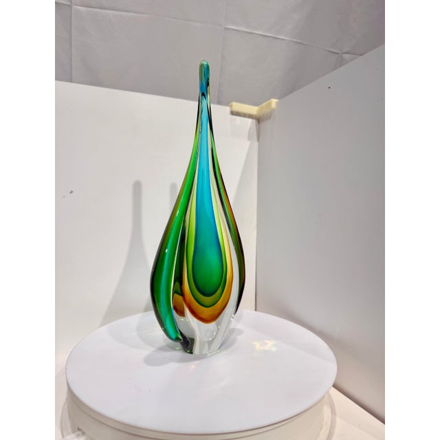 Emerald Mid-Century Modern Murano Style Teardrop Art Glass Sculpture For Sale - Image 8 of 8