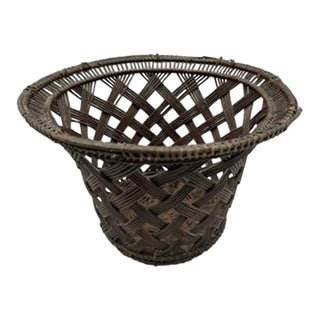 Antique Large Woven Cachepot Basket For Sale