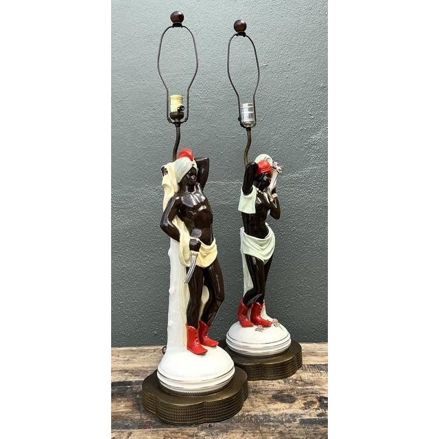 Vintage Mid Century Modern Glazed Ceramic Roma Lamps - A Pair For Sale - Image 10 of 12