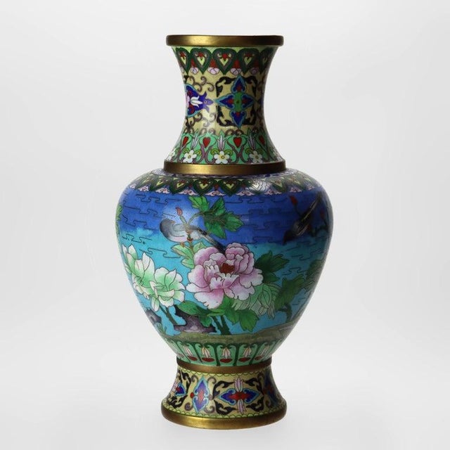 Metal Antique Chinese Figural & Floral Cloisonne Enameled Vase C1920 For Sale - Image 7 of 10