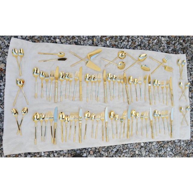 Contemporary Modern Flatware Stainless Steel Gold Tone Korea 82 Piece Collection For Sale In Los Angeles - Image 6 of 18