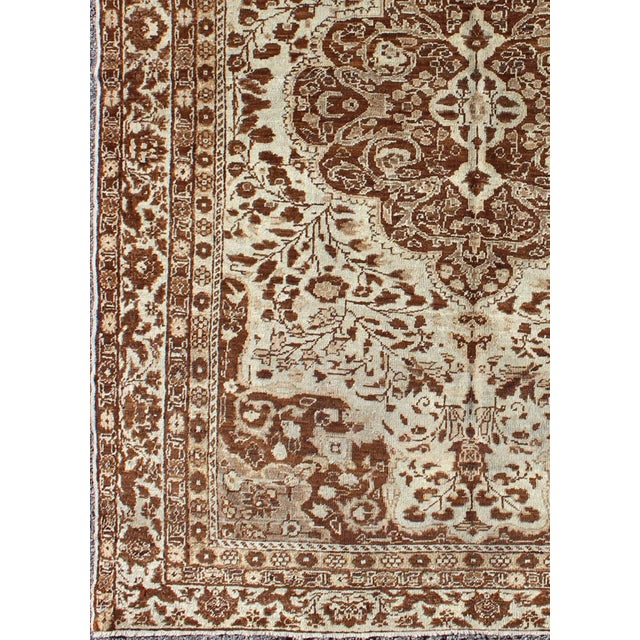 Persian Antique Tabriz With Leaflet Motifs in Neutral Browns & Cream 5′1″ × 7′3″ For Sale - Image 3 of 7