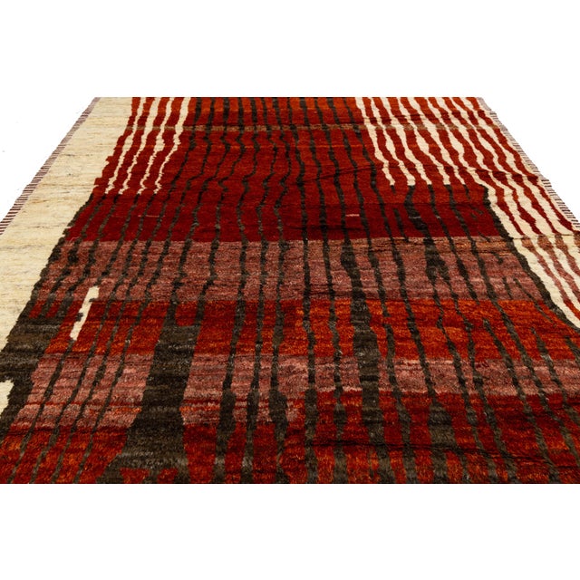 9x12 Modern Abstract Moroccan Style Wool Rug: Earthy Terracotta & Crimson For Sale In New York - Image 6 of 11