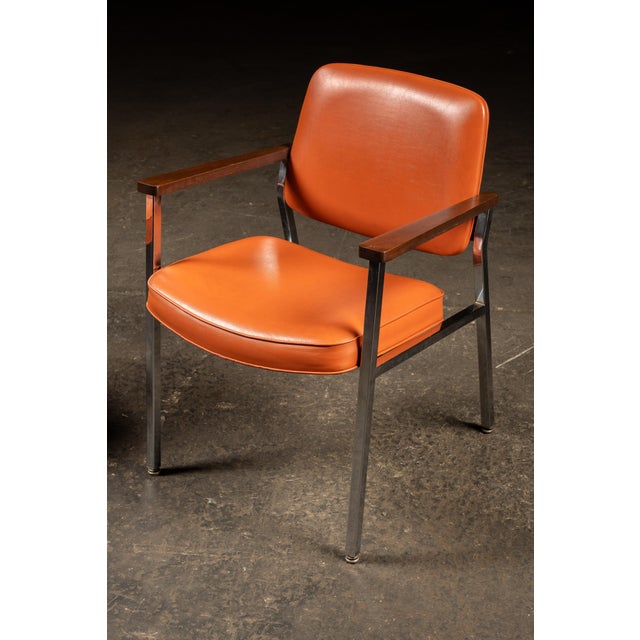 Pair of Delwood Mid Century Orange Vinyl Armchairs For Sale - Image 9 of 10