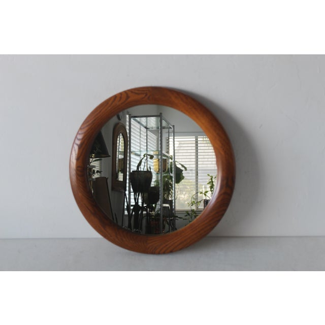 Modern Oak Vintage Round Wall Mirror 1980s Usa For Sale - Image 9 of 9