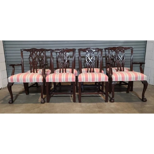 Kindel Mahogany Chippendale Style Dinning Chairs Schumacher Fabric - Set of 8 For Sale - Image 9 of 9