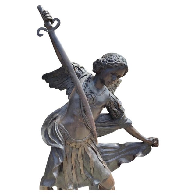 Monumental Bronze Saint Michael the Archangel Sculpture For Sale - Image 5 of 12
