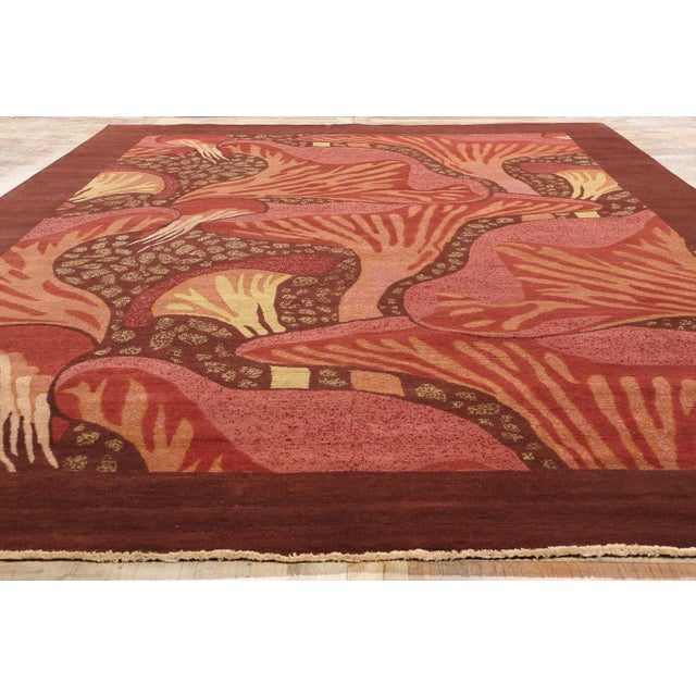 Brick Red Organic Modern Moser Mushroom Biophilic Rug - 09'10 X 13'10. For Sale - Image 8 of 9