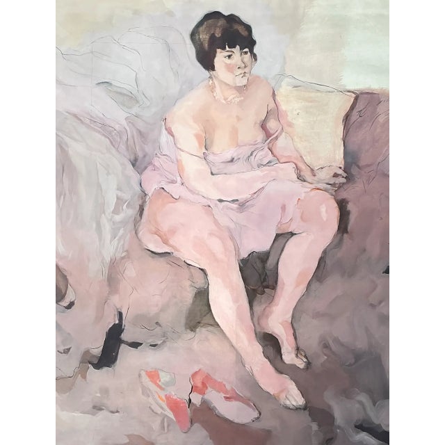 Mid-Century Modern Vintage Framed Figurative Oil Painting For Sale - Image 3 of 12